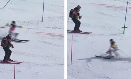 На сред трка еден од работниците на патеката и попречи на Бугарската скијачка
