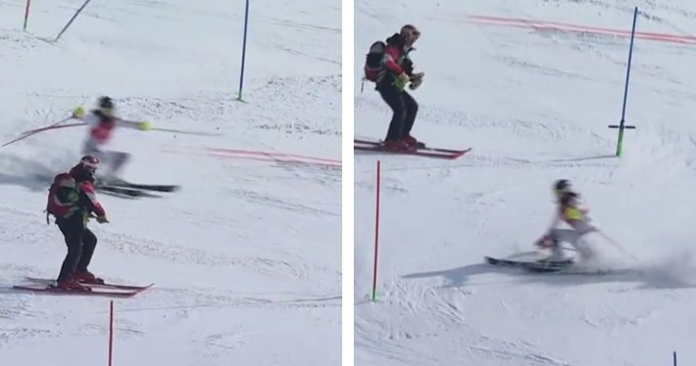 На сред трка еден од работниците на патеката и попречи на Бугарската скијачка