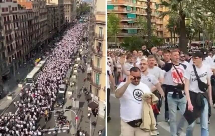 (ВИДЕО)30.000 навивачи на Ајнтрахт се во Каталонија и сите се облечени во бело
